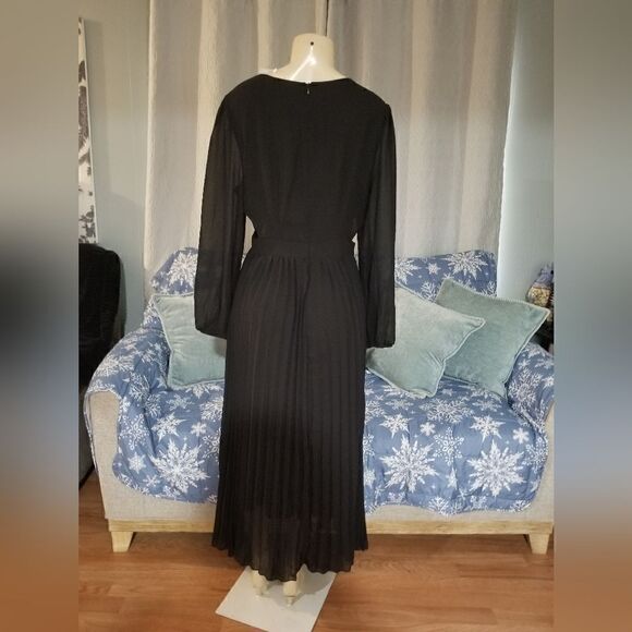 Paintcolors Women's Long Puff Sleeve Pleated Long Maxi Dress Cutout High Waist M - Picture 10 of 14